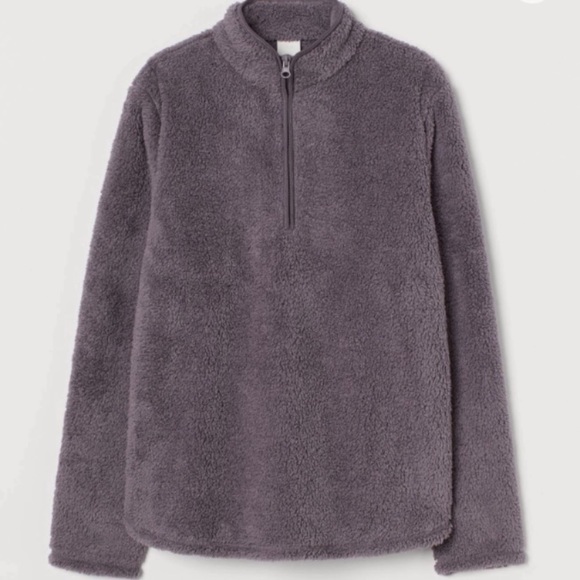 H&M Half Zip Faux Shearling Sweater in Pink - Picture 2 of 2